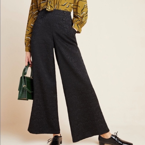 Anthropologie Pants - Anthropologie Eva Franco Floral Black Motif Lace Wide Leg Pants